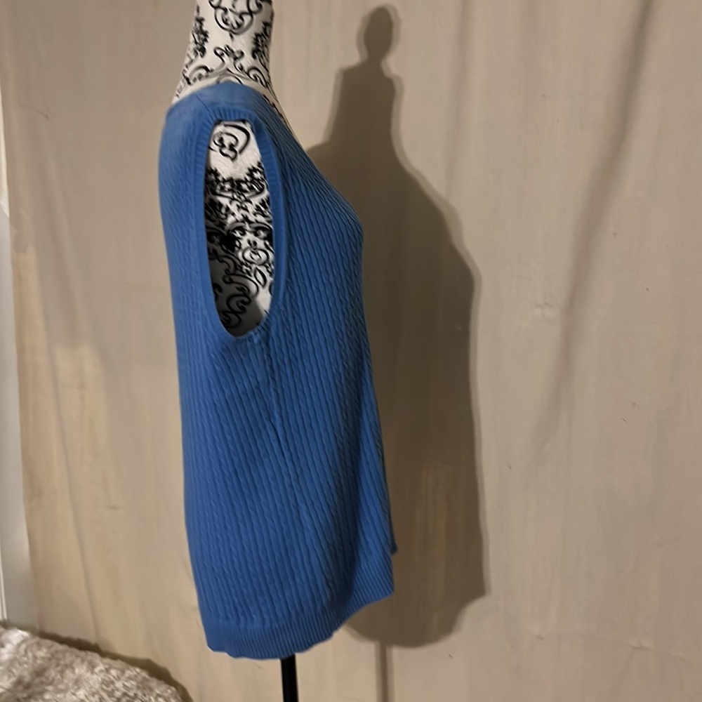Vintage L.L. Bean Cable knit Sweater Vest Lt Blue Sz L Unisex Stretchy V Neck - Picture 4 of 6